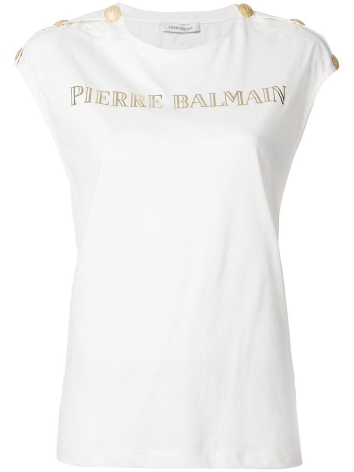 Pierre Balmain Buttoned Shoulders Logo T-shirt - White