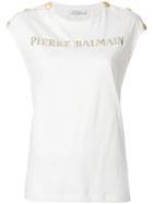 Pierre Balmain Buttoned Shoulders Logo T-shirt - White