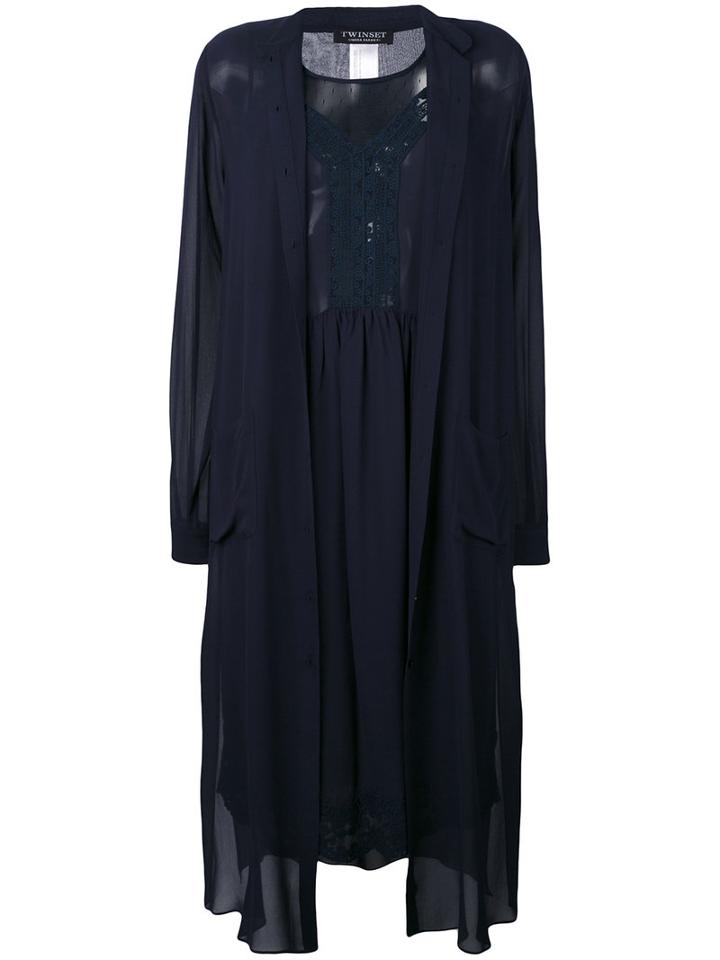 Twin-set - Sheer Shirt Dress - Women - Viscose - 42, Women's, Blue, Viscose