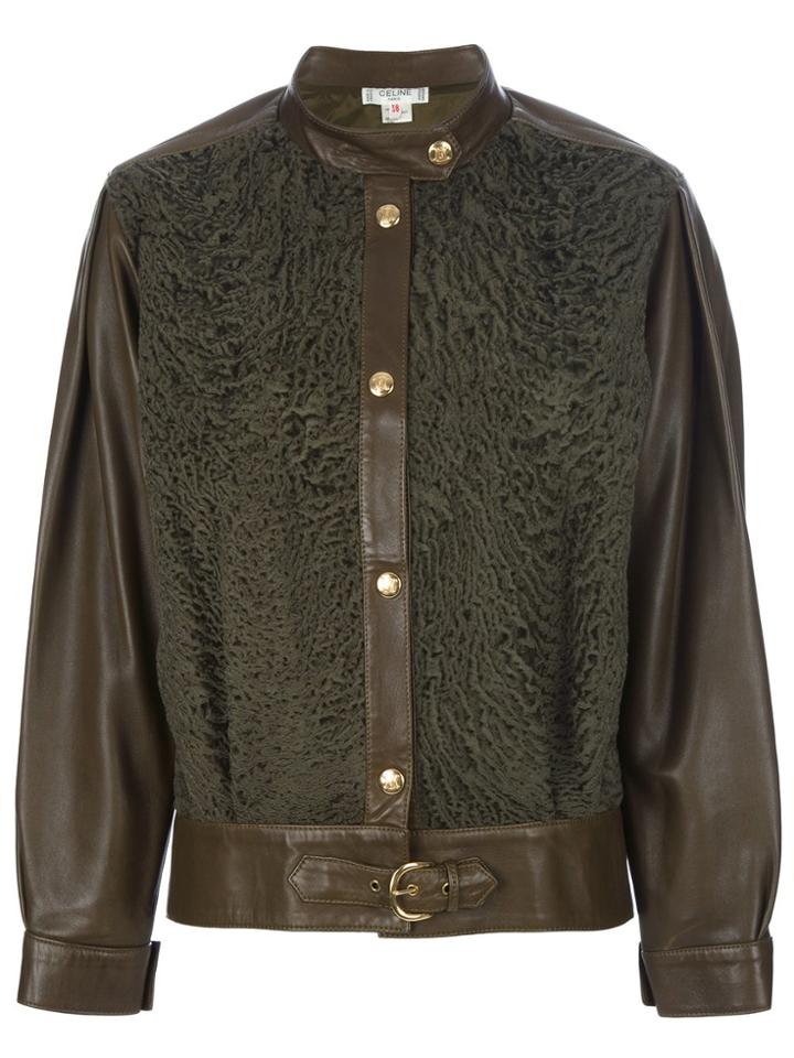 Céline Vintage Suede Panel Leather Jacket - Green