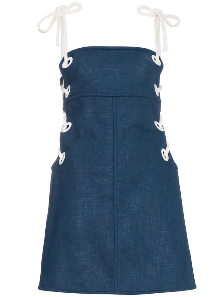 Staud Blue Raft Dress With Lace Up Sides