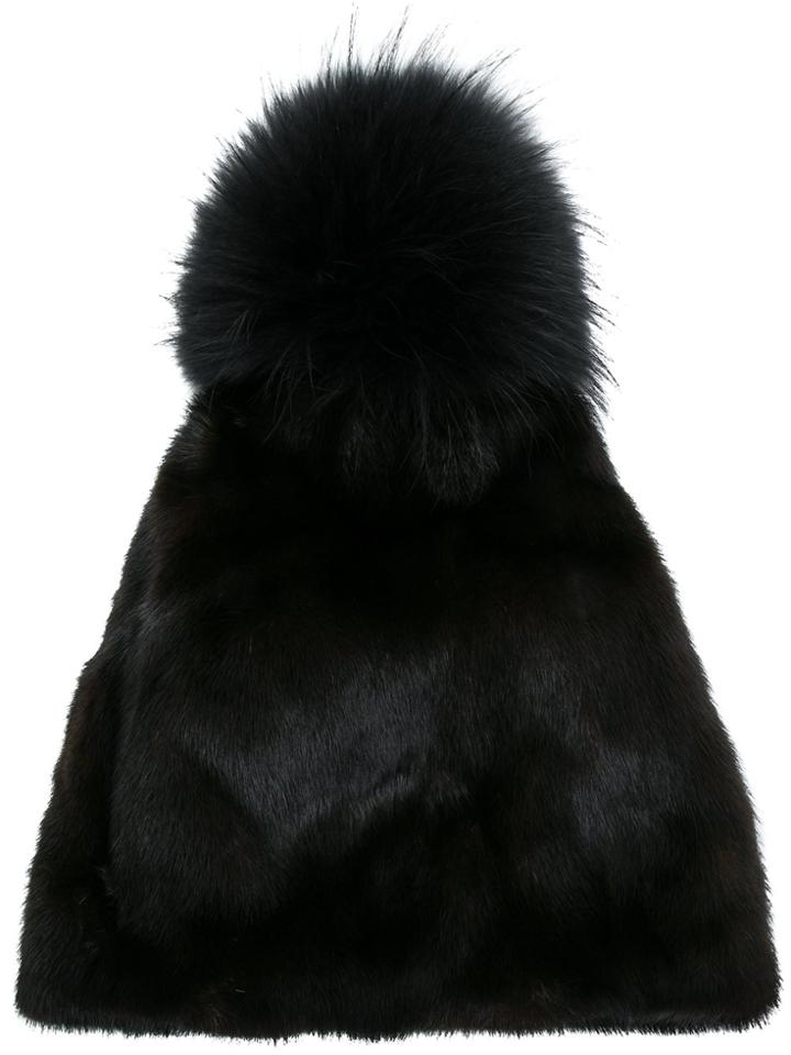 N.peal Pompom Fur Beanie Hat - Brown