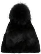 N.peal Pompom Fur Beanie Hat - Brown