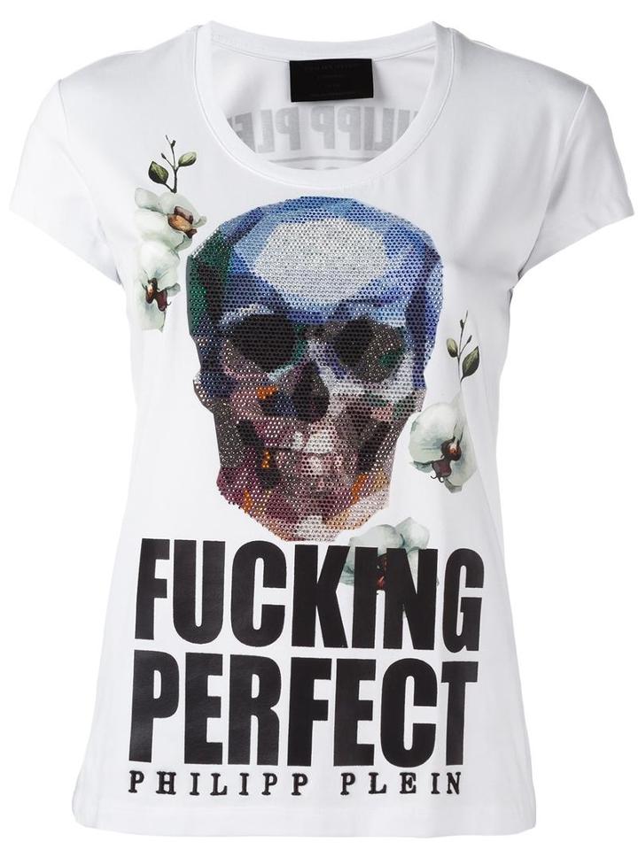 Philipp Plein 'around The World' T-shirt, Women's, Size: Xs, White, Cotton/spandex/elastane