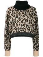 Sacai Leopard Roll Neck Sweater - Brown