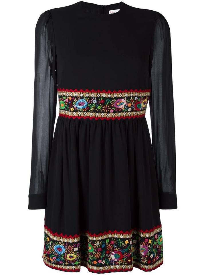 Red Valentino Floral Embroidery Dress, Women's, Size: 44, Black, Silk/spandex/elastane/polyester
