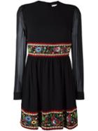Red Valentino Floral Embroidery Dress, Women's, Size: 44, Black, Silk/spandex/elastane/polyester