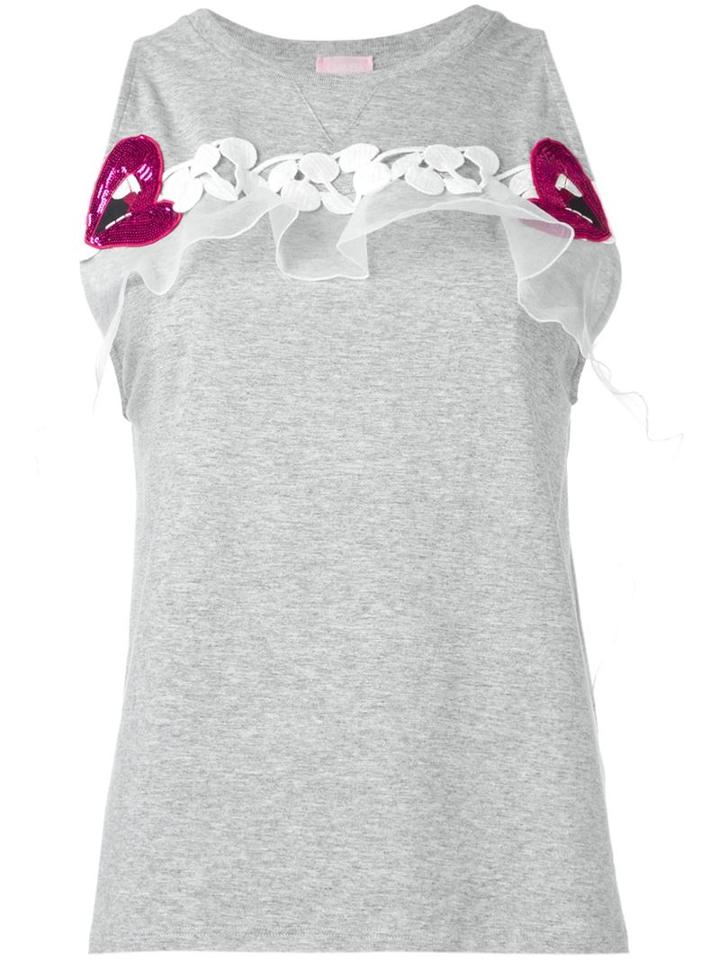 Giamba Embellished Sleeveless T-shirt, Women's, Size: 40, Grey, Cotton/polyester