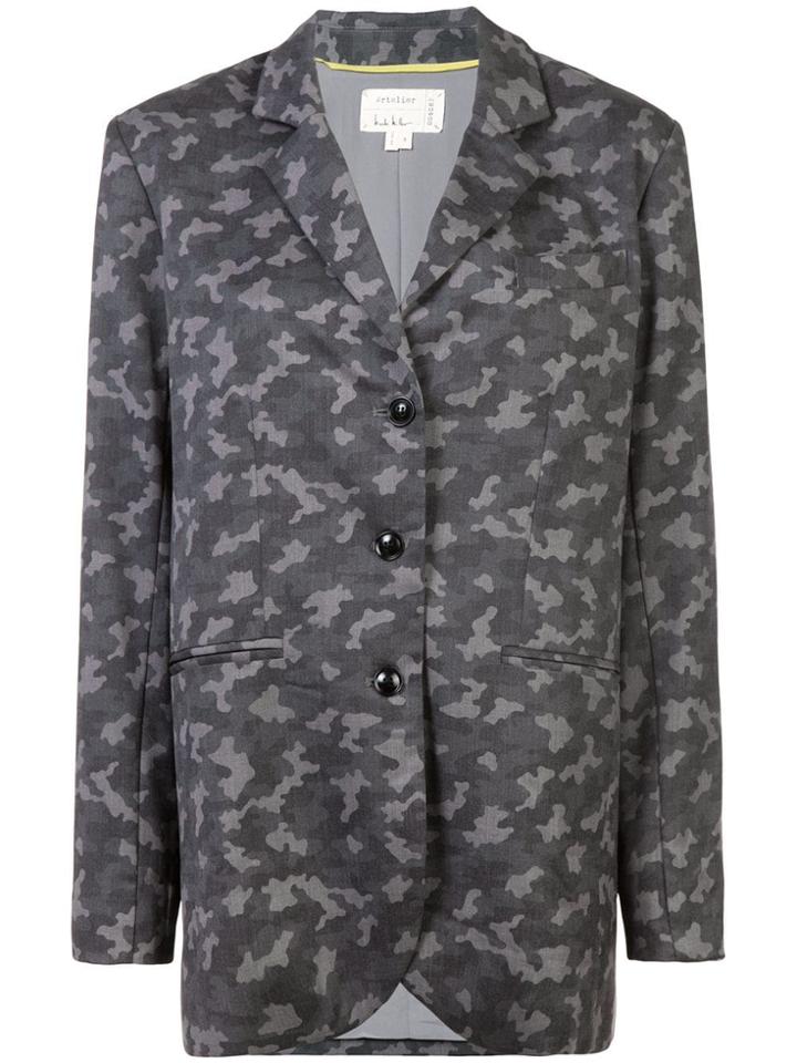 Nicole Miller Camouflage Boyfriend Blazer - Grey