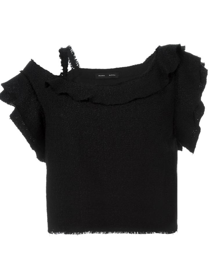 Proenza Schouler Asymmetric Tweed Top, Women's, Size: 8, Black, Cotton/acrylic/nylon/polyester