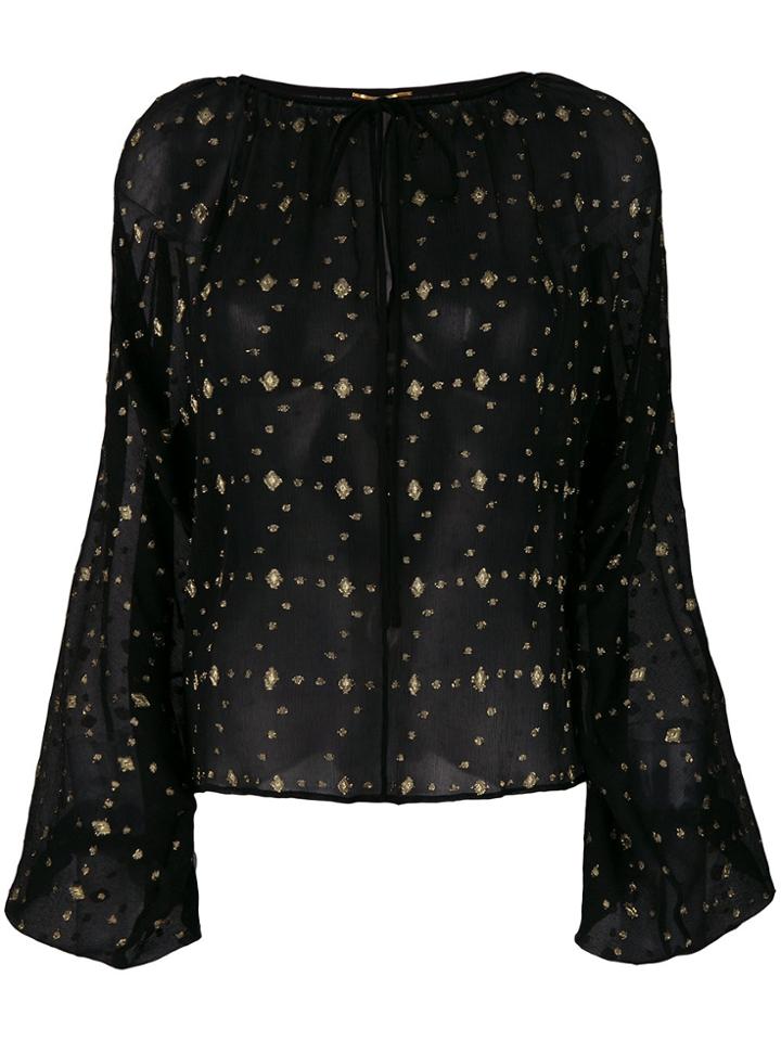 Saint Laurent Embroidered Sheer Blouse - Black