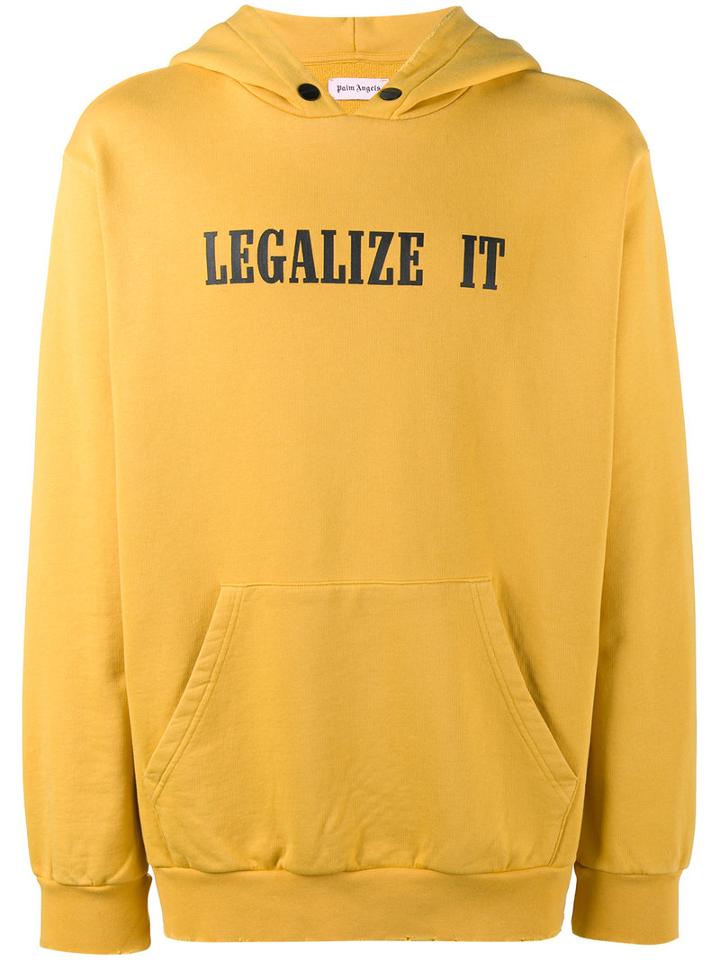 Palm Angels - 'legalize It' Printed Hoodie - Men - Cotton - L, Yellow/orange, Cotton