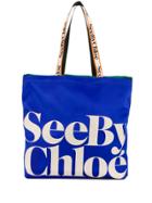See By Chloé Logo Print Satin Tote - Blue