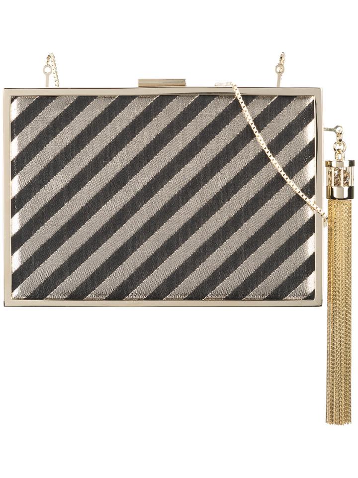 Monique Lhuillier Tassel Detail Striped Minaudière - Black