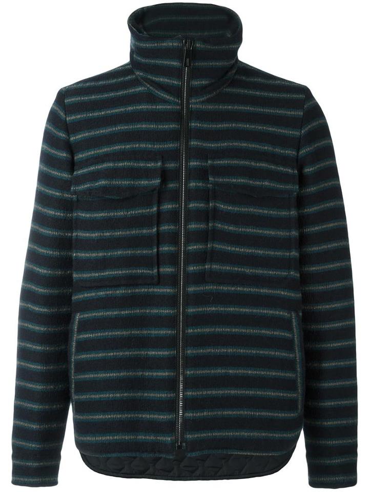 Andrea Pompilio Striped High Neck Cardigan, Men's, Size: 50, Blue, Virgin Wool/viscose/polyester