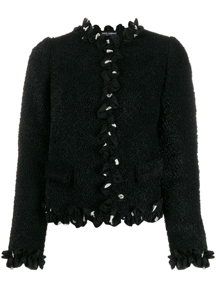 Dolce & Gabbana Cropped Ruffle Trim Jacket - Black
