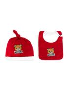Moschino Kids Teddy Bear Logo Bib & Hat, Boy's, Red