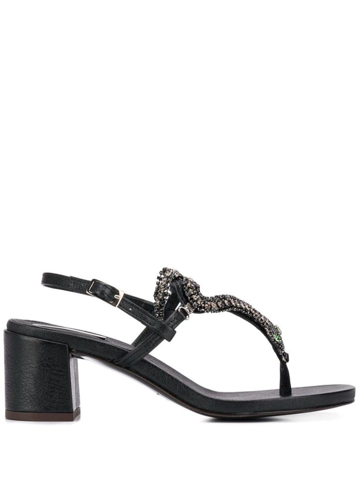 Emanuela Caruso Embellished Snake Detail Sandals - Black