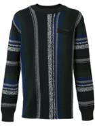 Sacai Mexican Stripe Knit Jumper, Men's, Size: 3, Blue, Cotton/acrylic/cupro
