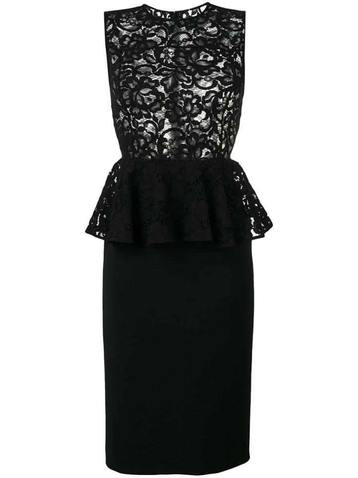Saint Laurent Peplum Trim Midi Dress - Black