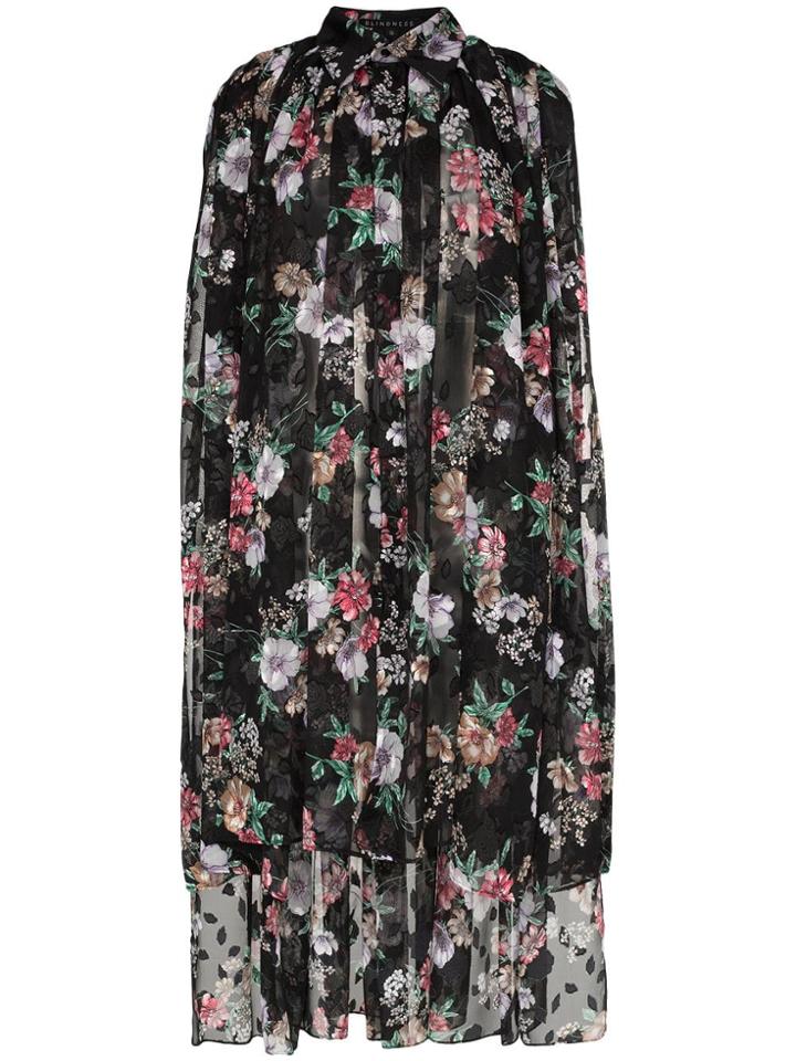 Blindness Floral Print Oversized Shirt Dress - Black