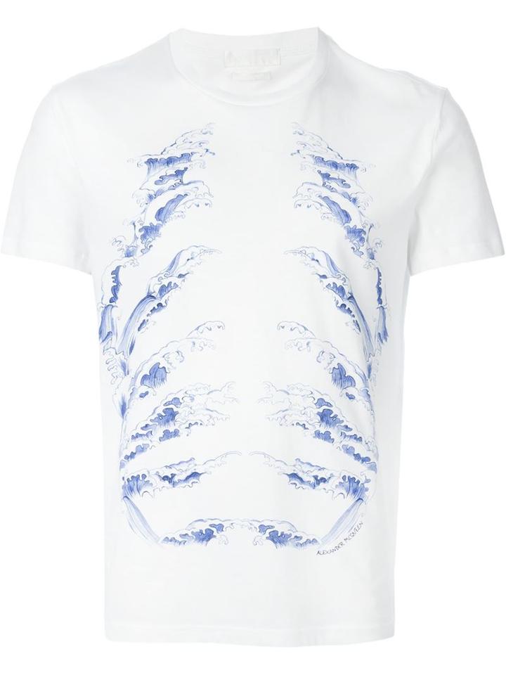 Alexander Mcqueen Wave Motif T-shirt, Men's, Size: M, White, Cotton