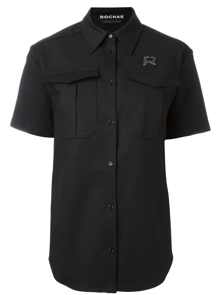 Rochas Fitted Short Sleeve Shirt, Women's, Size: 40, Black, Cotton/spandex/elastane