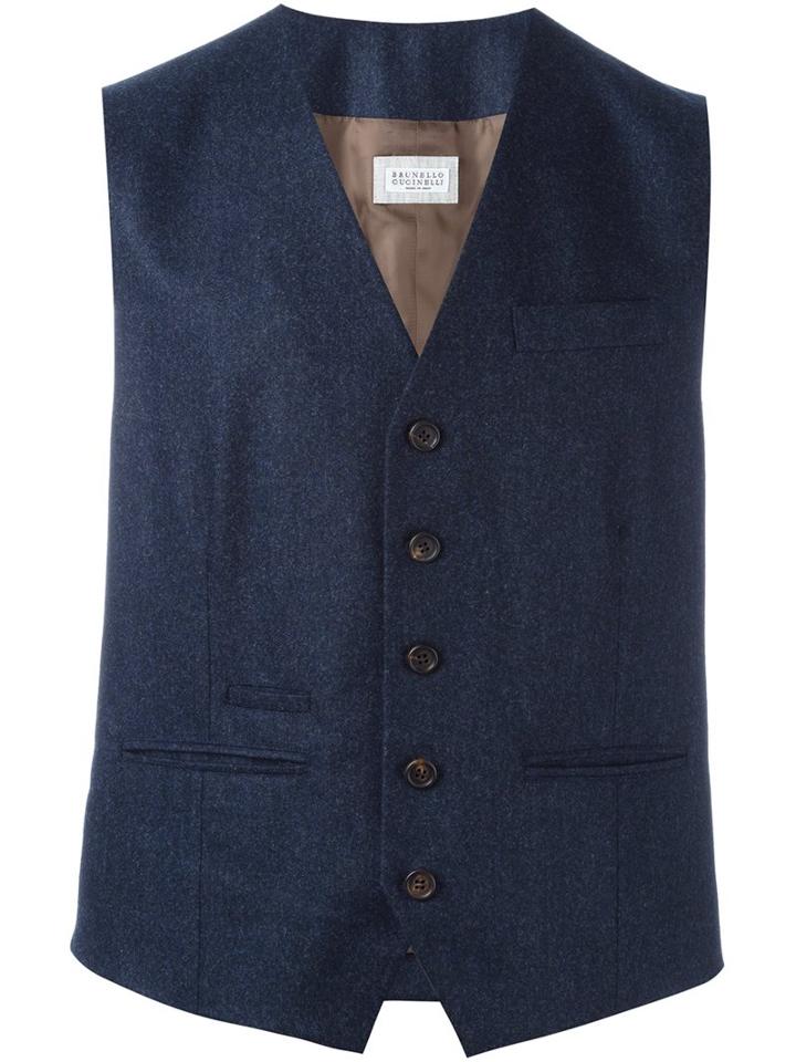 Brunello Cucinelli Classic Waistcoat, Men's, Size: 46, Blue, Cupro/wool