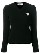 Comme Des Garçons Play V-neck Heart Logo Sweater - Black