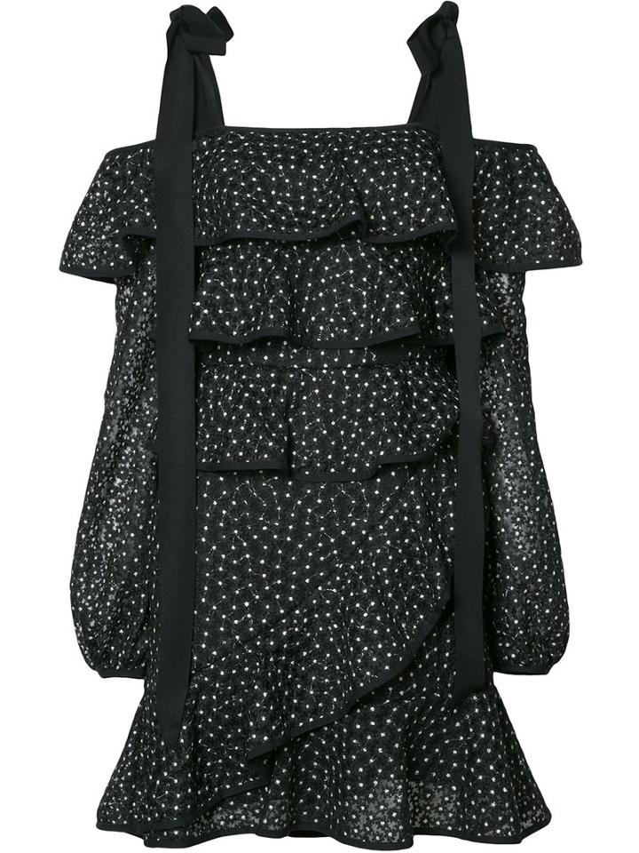 Rebecca Vallance Farina Ruffle Mini Dress, Women's, Size: 12, Black, Polyester/spandex/elastane/nylon