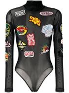 Gcds - Multi-patches Sheer Bodysuit - Women - Polyamide/spandex/elastane - Xs, Black, Polyamide/spandex/elastane