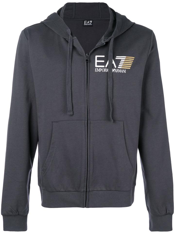 Ea7 Emporio Armani Zip Front Logo Hoodie - Grey