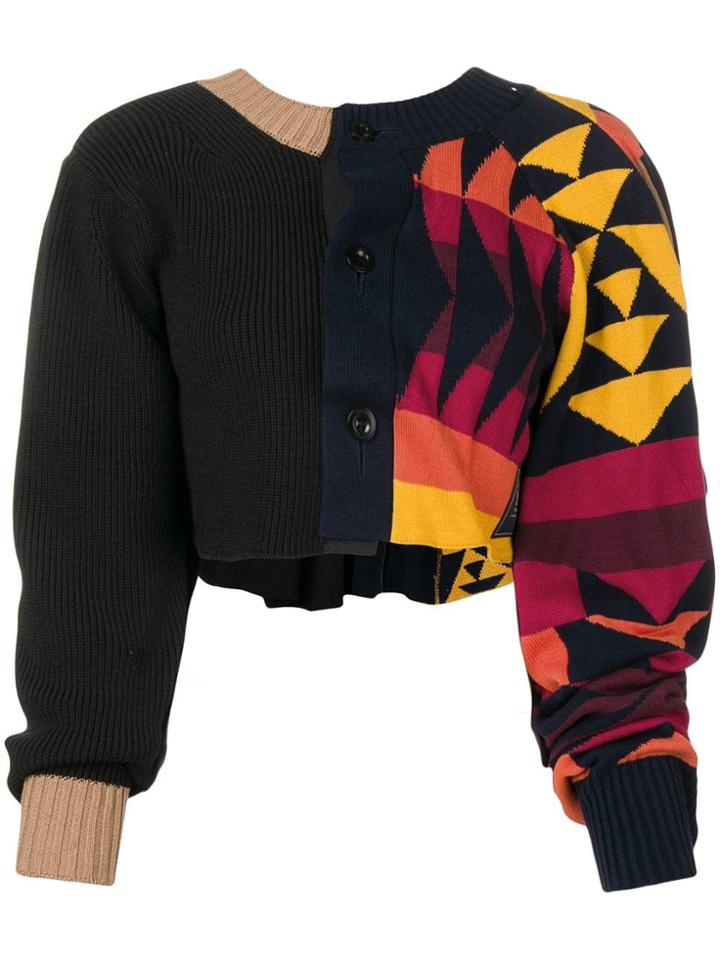 Sacai Geometric Print Cropped Cardigan - Blue
