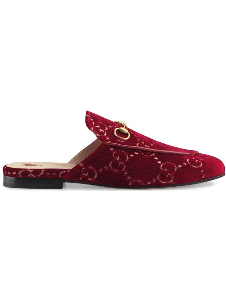 Gucci Princetown Gg Velvet Slipper - Red