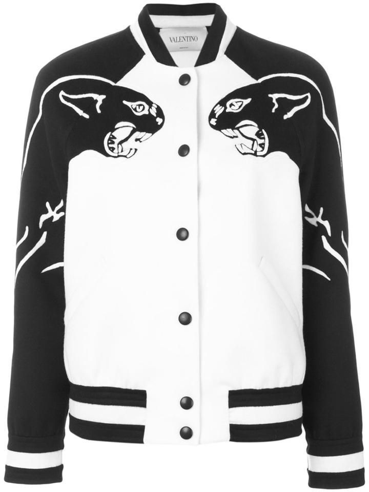 Valentino - Panther Bomber Jacket - Women - Virgin Wool/cashmere/sheep Skin/shearling - 40, White, Virgin Wool/cashmere/sheep Skin/shearling