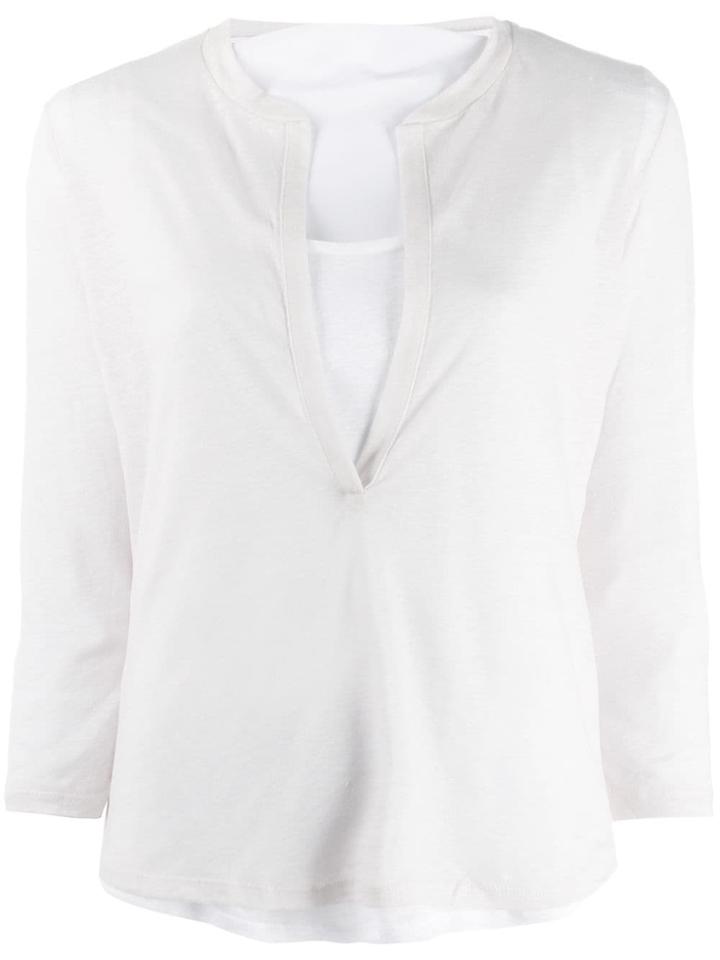 Majestic Filatures Knit Layered Henley Top - Pink