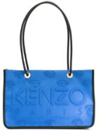 Kenzo Logo Embossed Tote, Women's, Blue, Nylon/leather
