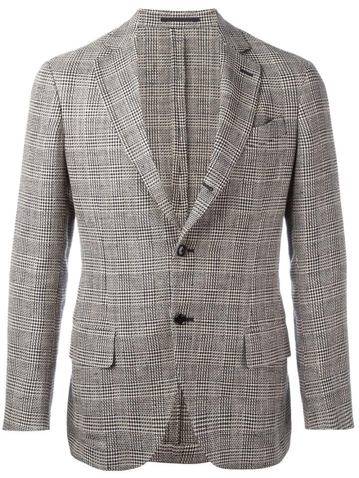 Mp Massimo Piombo Striped Unconstructed Blazer, Men's, Size: 52, Brown, Silk/cotton/linen/flax