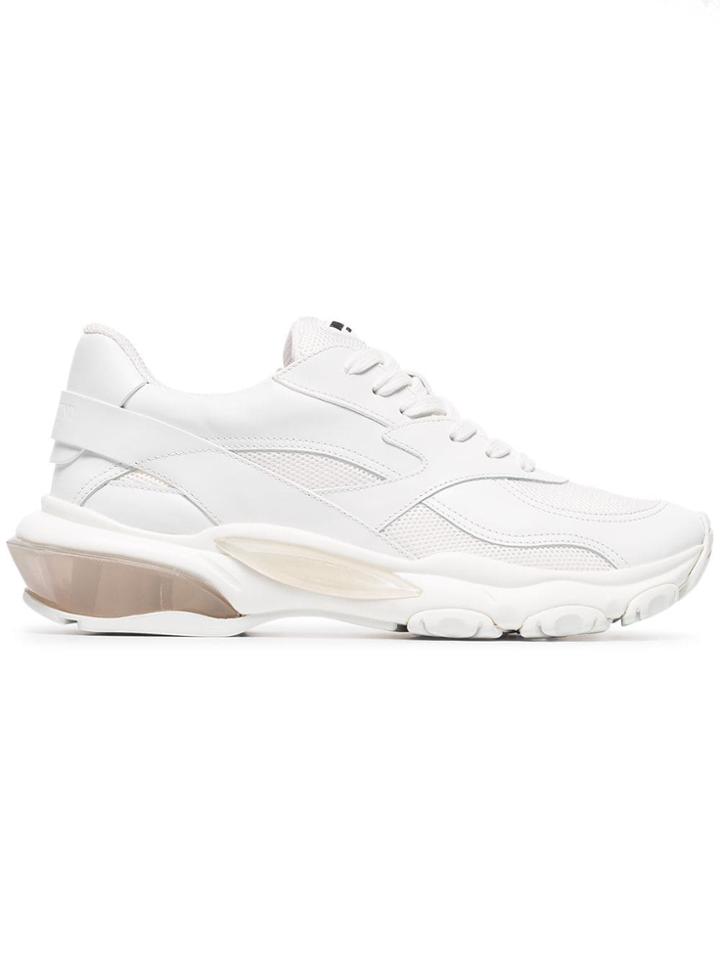 Valentino Val Bounce Lthr Fbrc Lt Snkr Chnky - White