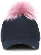 Mr & Mrs Italy Raccon Fur Pom-pom Cap - Blue