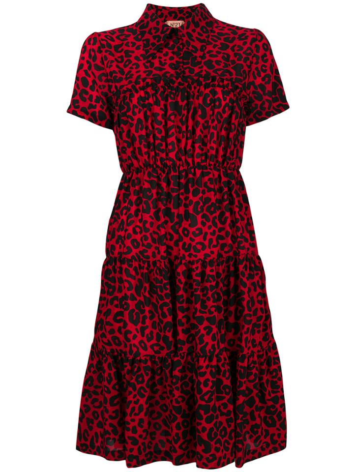 No21 Leopard-print Tiered Shirt Dress