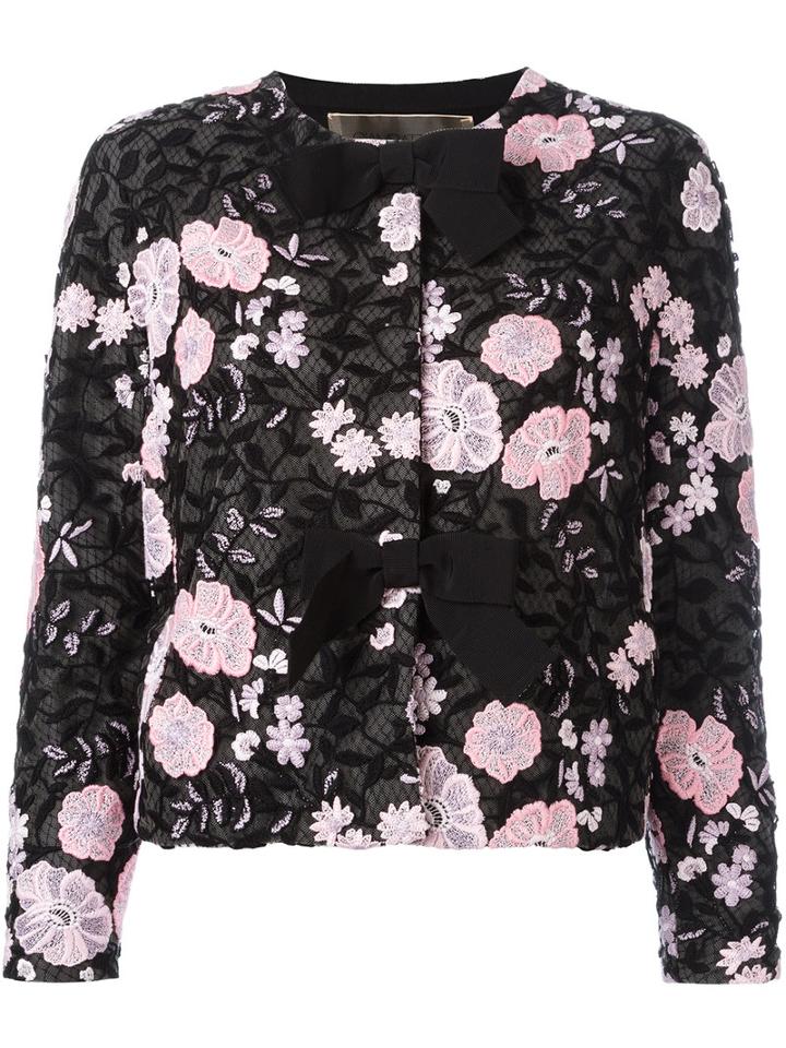 Giambattista Valli Embroidered Flower Jacket, Women's, Size: 44, Black, Cotton/polyamide/polyacrylic/viscose