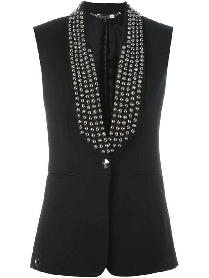 Philipp Plein Collar Studded Waistcoat, Women's, Size: Medium, Black, Polyester/spandex/elastane/viscose/metal (other)