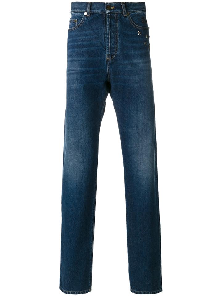 Saint Laurent Star Studded Straight Jeans - Blue