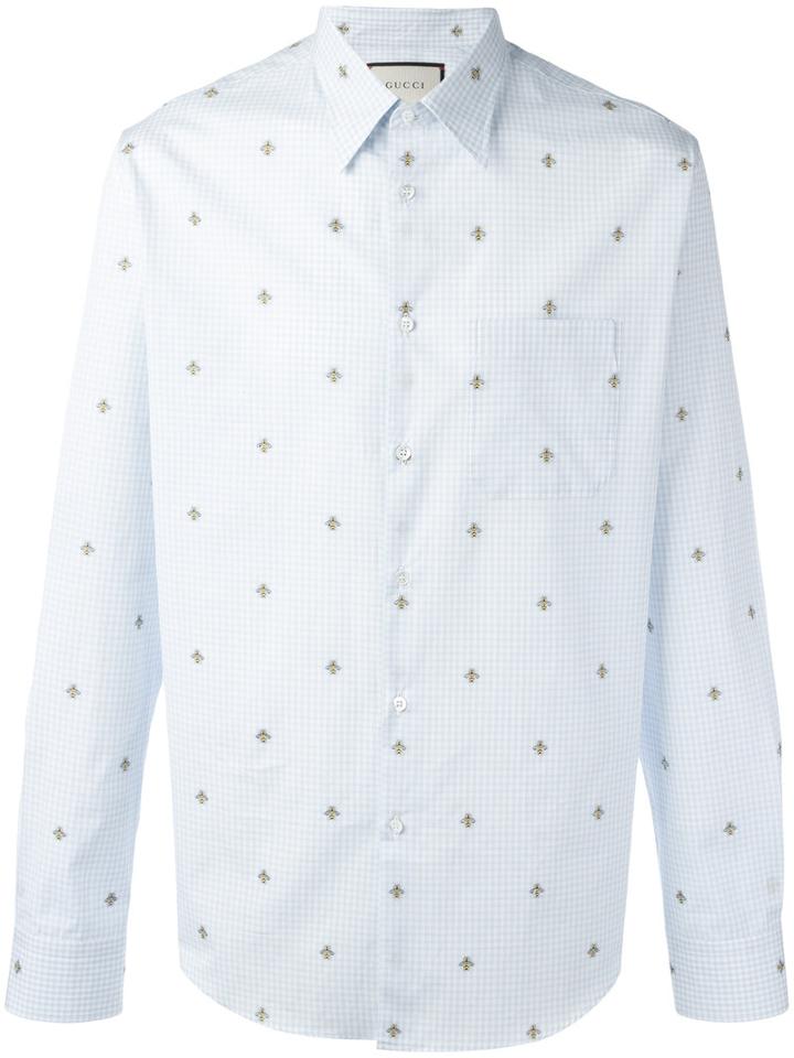 Gucci Bee Embroidered Shirt, Size: 37, Blue, Cotton