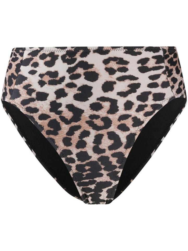 Ganni Leopard Print Bikini Briefs - Neutrals