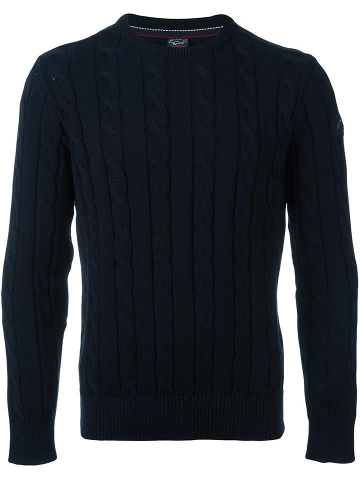 Paul & Shark Chain Knit Pullover, Men's, Size: Xl, Blue, Virgin Wool