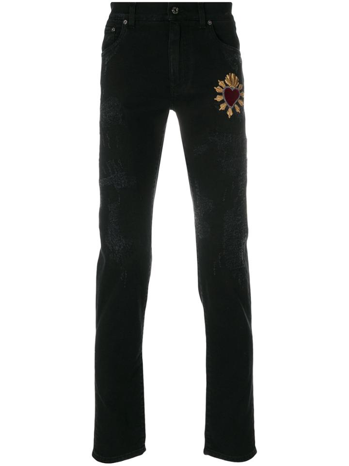 Dolce & Gabbana Heart Appliqué Jeans - Black
