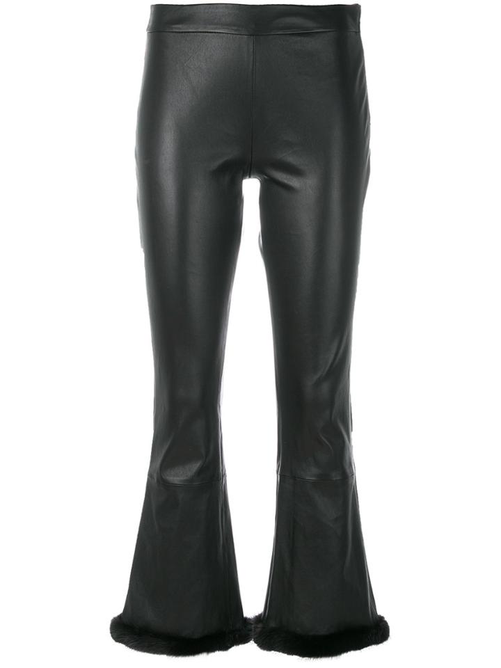 Simonetta Ravizza Faux Fur Trim Cropped Leather Trousers - Black