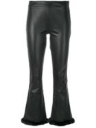 Simonetta Ravizza Faux Fur Trim Cropped Leather Trousers - Black